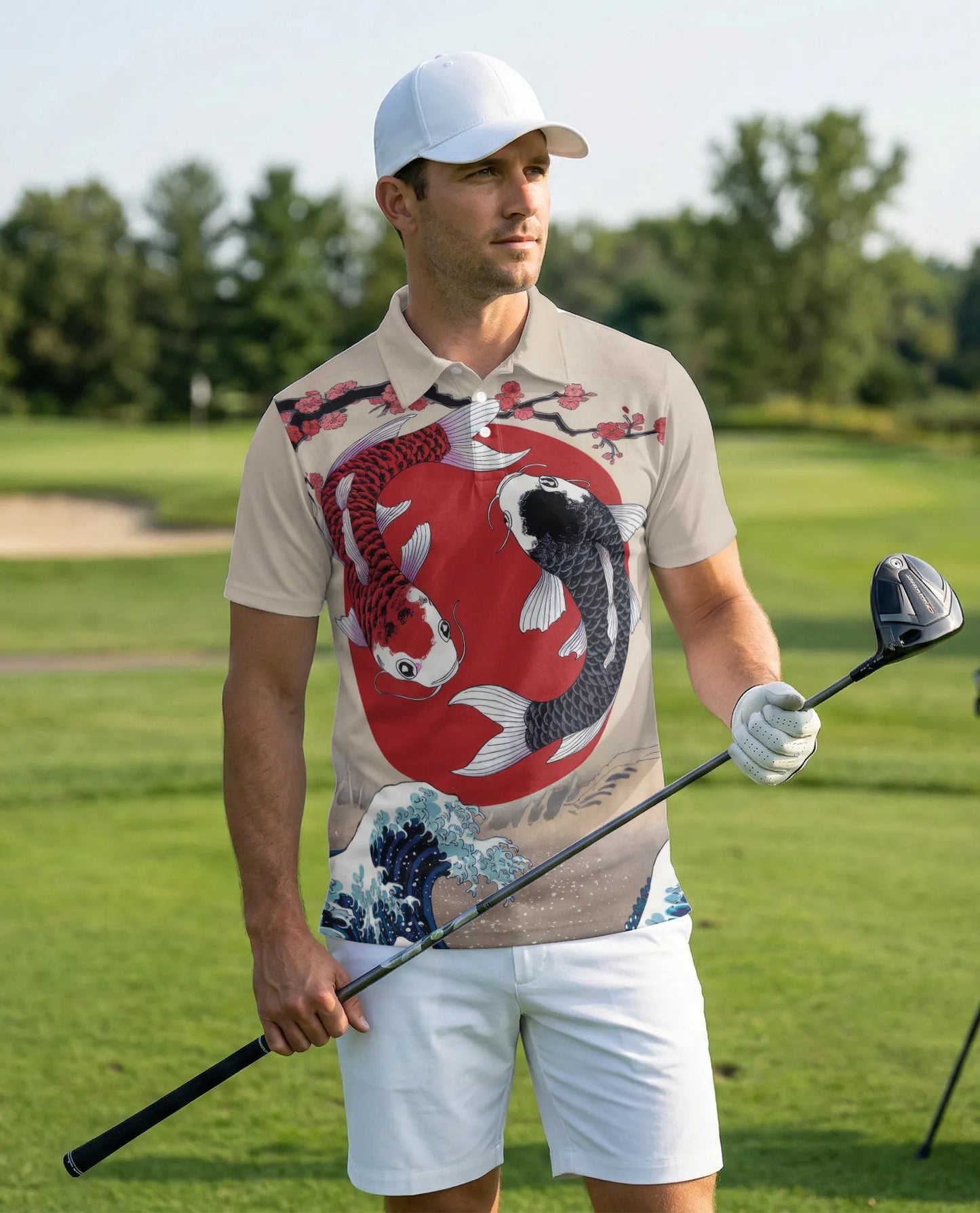 Yin Yang Koi Fish 3D Polo Shirt for Men, Japanese Zen Art Style | Azhawaiian