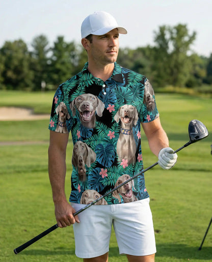 Weimaraner Tropical Polo Shirt, Jungle Leaf Print | Azhawaiian