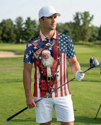 Patriotic Santa Hawaiian Polo Shirt | Azhawaiian
