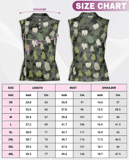 Pomeranian Camouflage Pattern Sleeveless Polo Shirt for Women | Azhawaiian