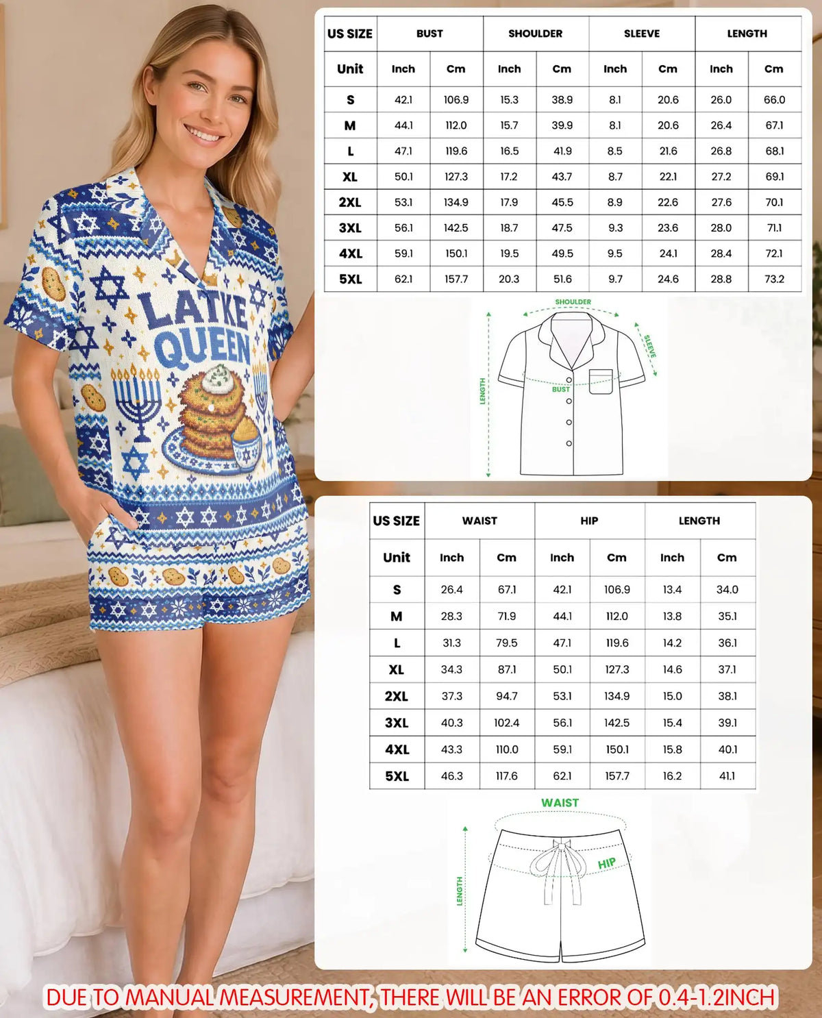 Latke Queen Hanukkah Pajama Set for Women – Potato Pancakes & Fair Isle Print