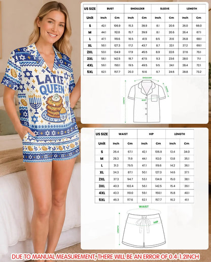 Latke Queen Hanukkah Pajama Set for Women – Potato Pancakes & Fair Isle Print