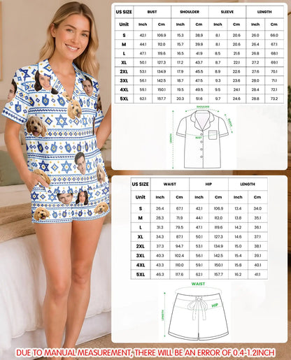 Personalized Hanukkah Star of David Pajamas for Women – Custom Face & Pet Photo Print