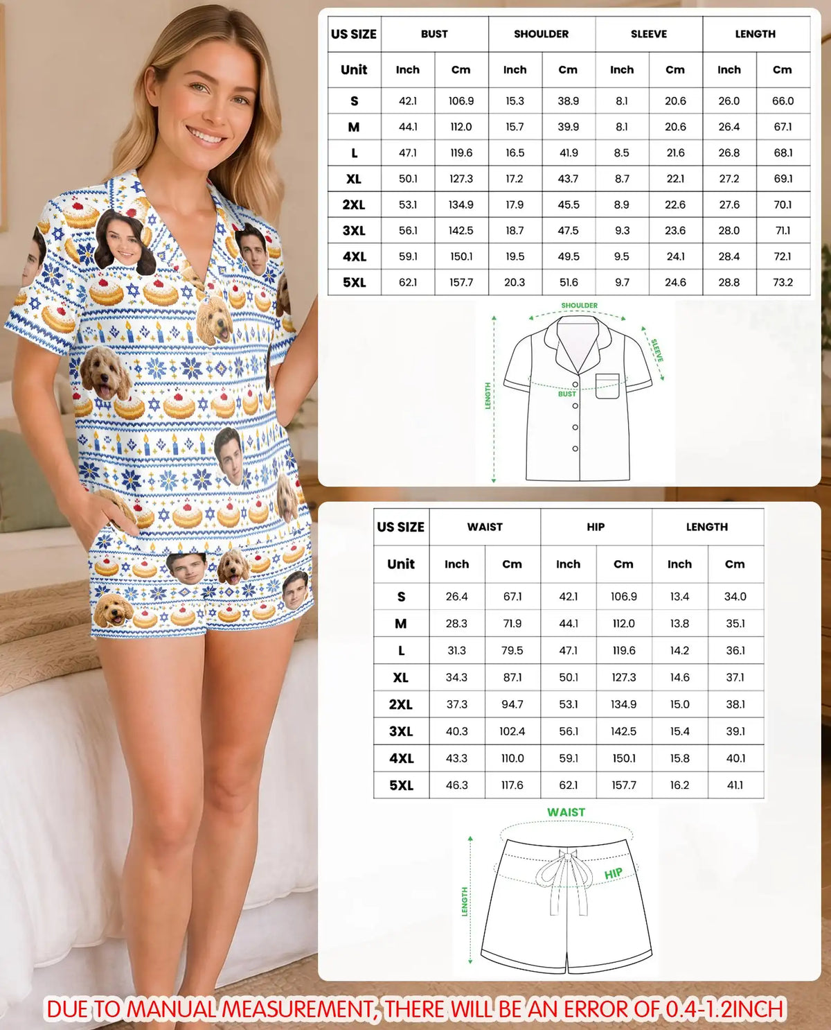Personalized Hanukkah Sufganiyot Pajamas for Women – Custom Face & Pet Photo Print