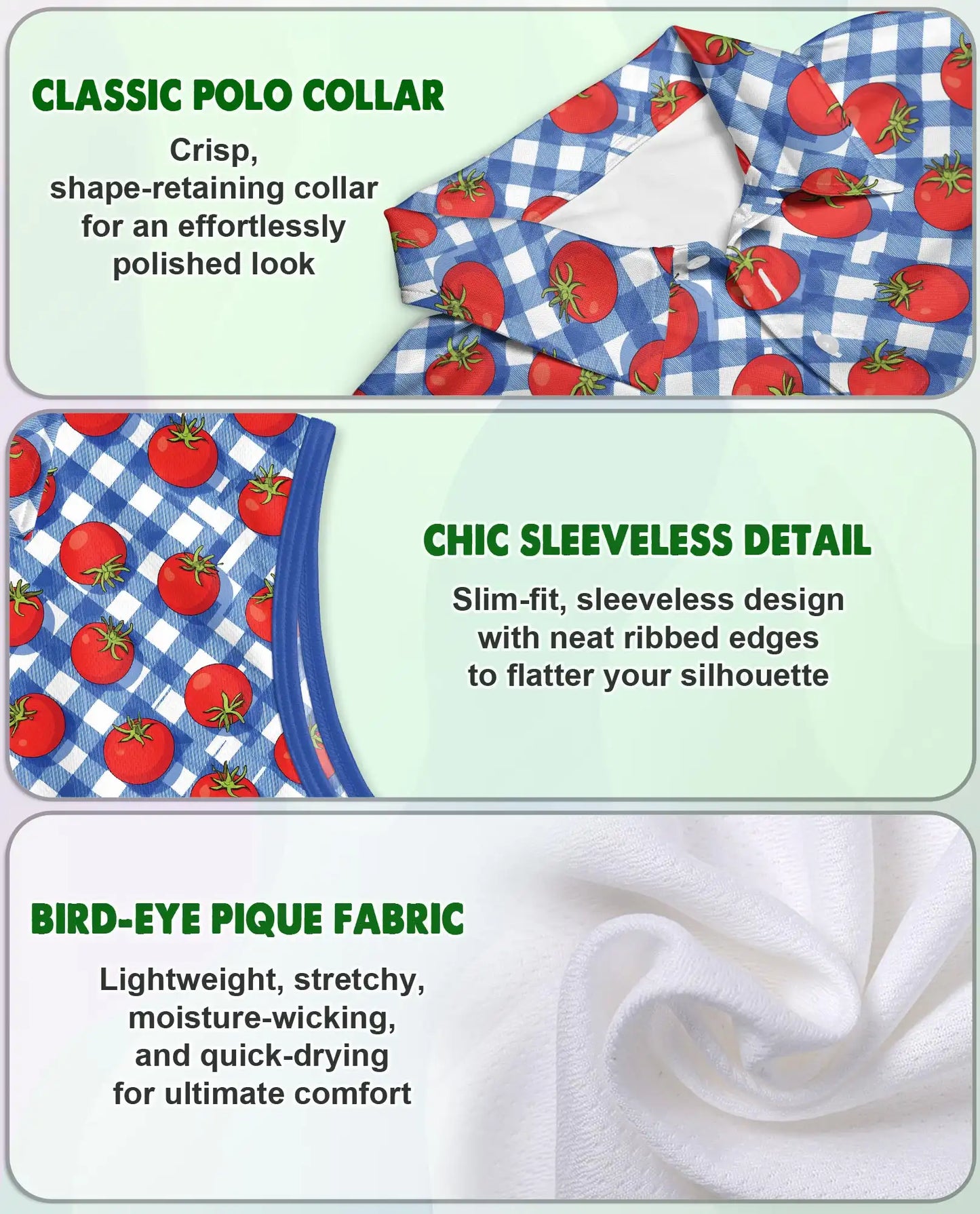 Tomato Gingham Pattern Sleeveless Polo Shirt for Women | Azhawaiian