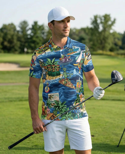 Alien Tropical Beach Polo Shirt | Azhawaiian