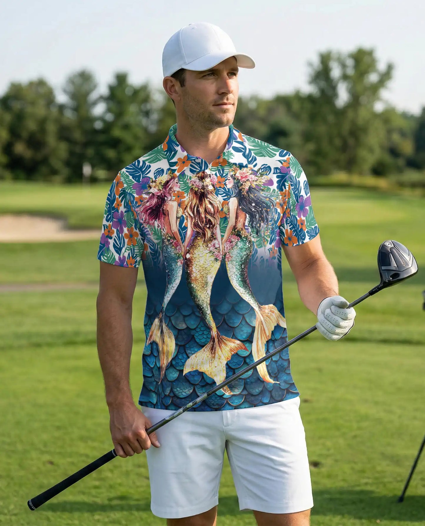 Mermaid Floral Hawaiian Polo Shirt, Tropical Style | Azhawaiian