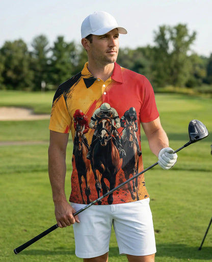 Horse Racing Champion 3D Polo Shirt for Men, Dynamic Jockey Sports Style | Azhawaiian
