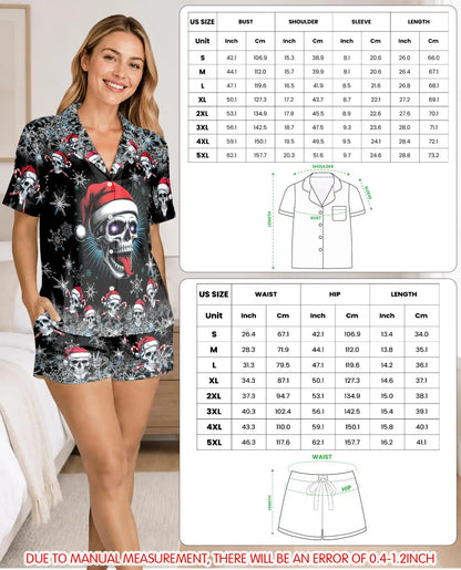 Christmas Skull Pajama Set for Women, Santa Skull Holiday Sleepwear with Winter Design