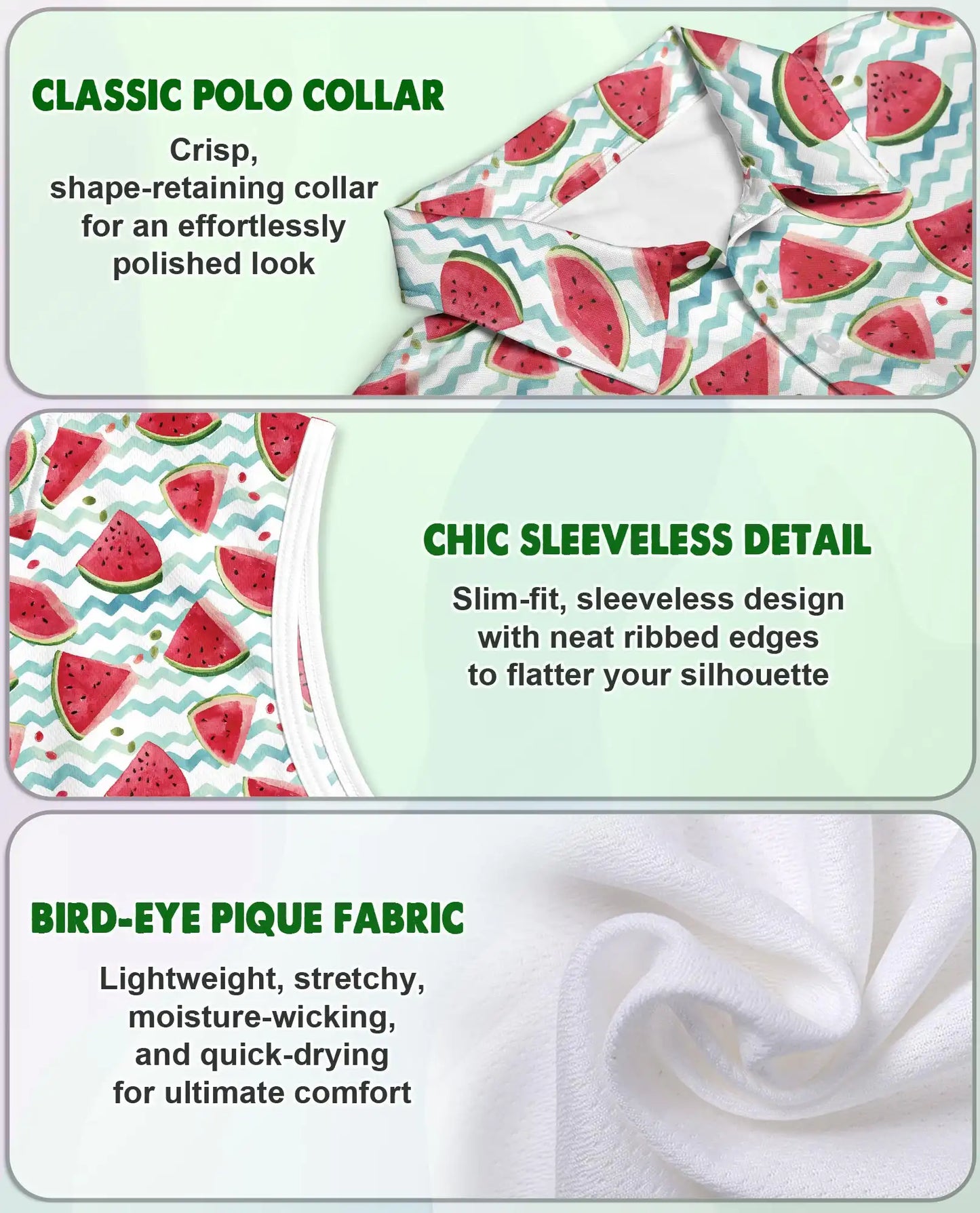 Watermelon Chevron Pattern Sleeveless Polo Shirt for Women| Azhawaiian