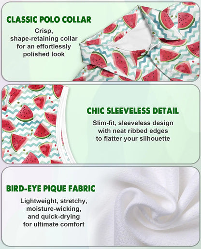 Watermelon Chevron Pattern Sleeveless Polo Shirt for Women| Azhawaiian