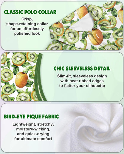Kiwi Sleeveless Polo Shirt for Women, Fresh Fruit Summer Style | Azhawaiian