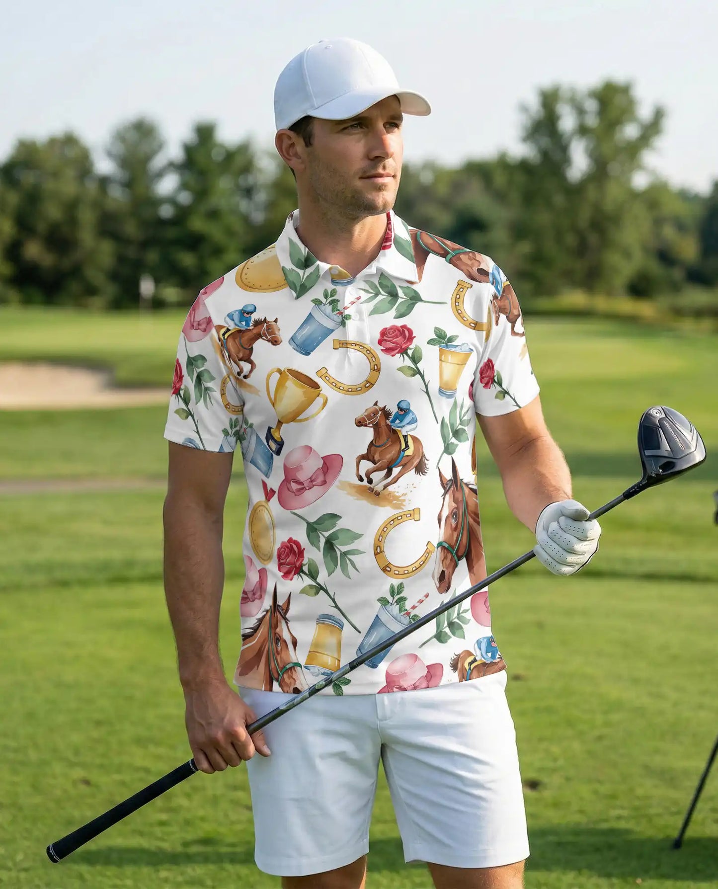 Horse Racing Derby 3D Polo Shirt for Men, Elegant Equestrian Country Style | Azhawaiian