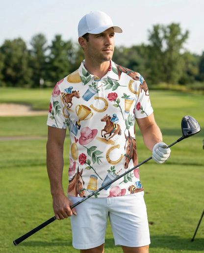 Horse Racing Derby 3D Polo Shirt for Men, Elegant Equestrian Country Style | Azhawaiian