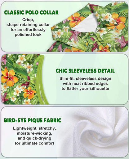 Tropical Floral Sleeveless Polo Shirt for Women, Colorful Summer Style | Azhawaiian
