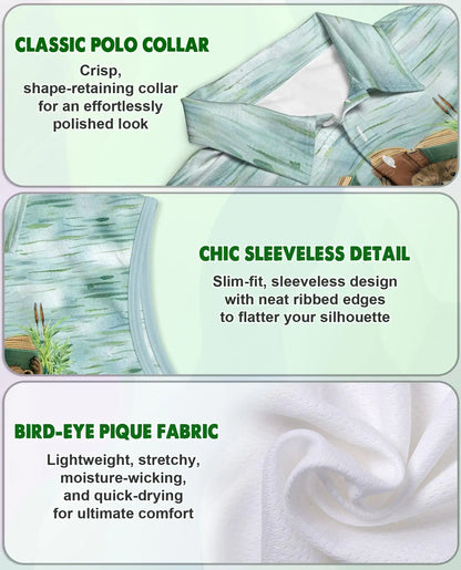 Cute Otter Reading Book Sleeveless Polo Shirt for Women, Animal Lover Style