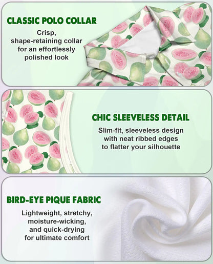 Guava Pattern Sleeveless Polo Shirt for Women | Azhawaiian