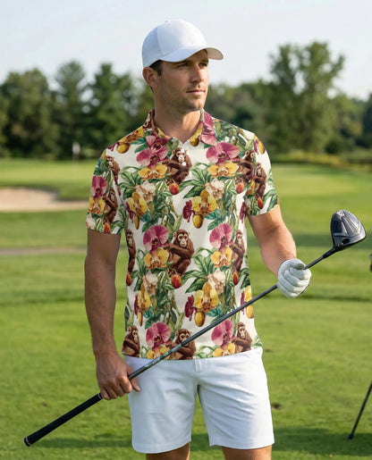 ropical Monkey Polo Shirt, Orchid Floral Print | Azhawaiian