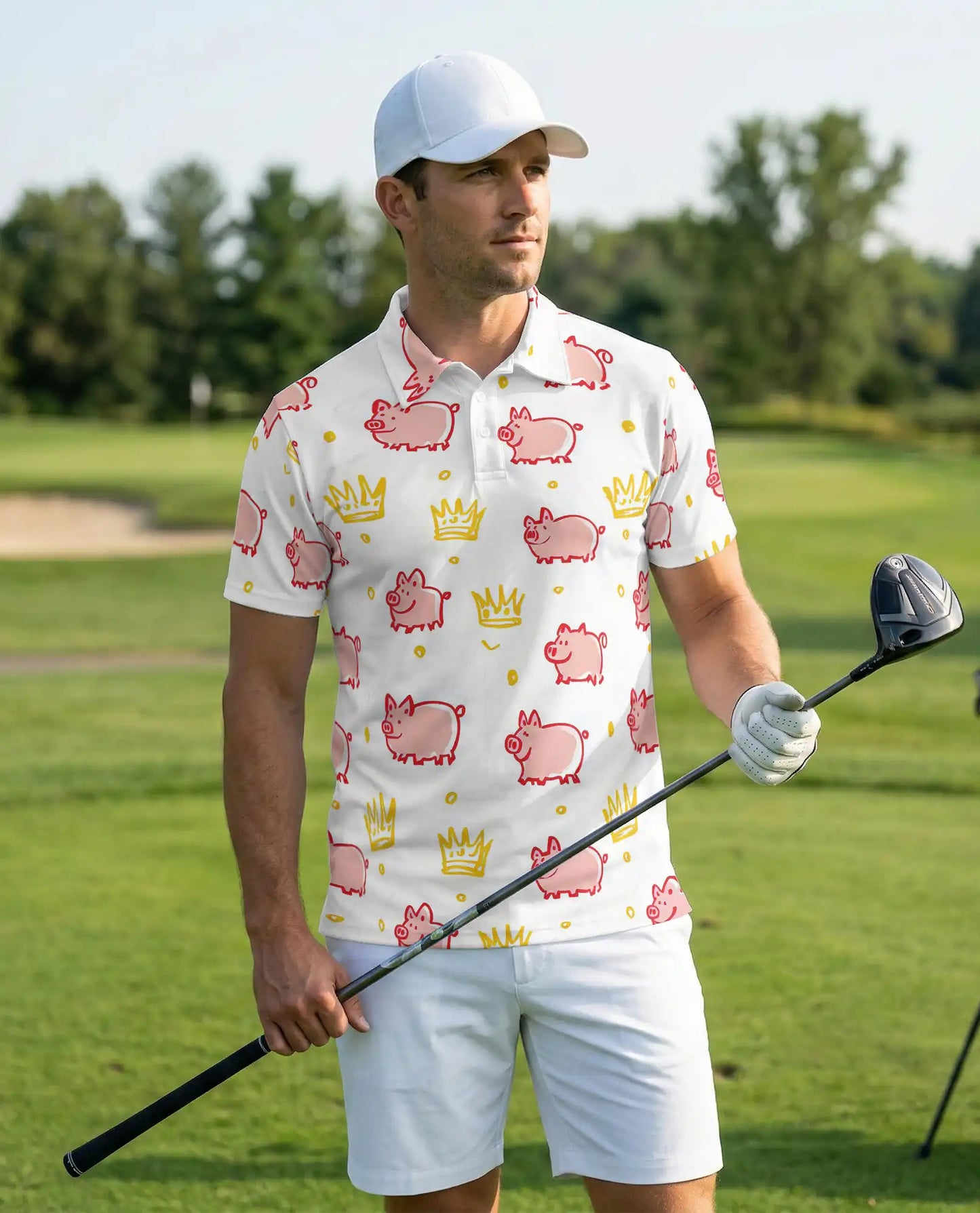 Royal Pig Polo Shirt, Cute Crown Animal Print | Azhawaiian