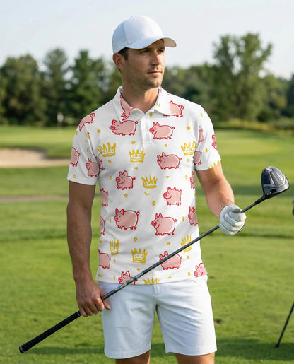 Royal Pig Polo Shirt, Cute Crown Animal Print | Azhawaiian