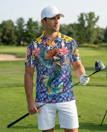 Mermaid Hawaiian Polo Shirt, Tropical Ocean Style | Azhawaiian