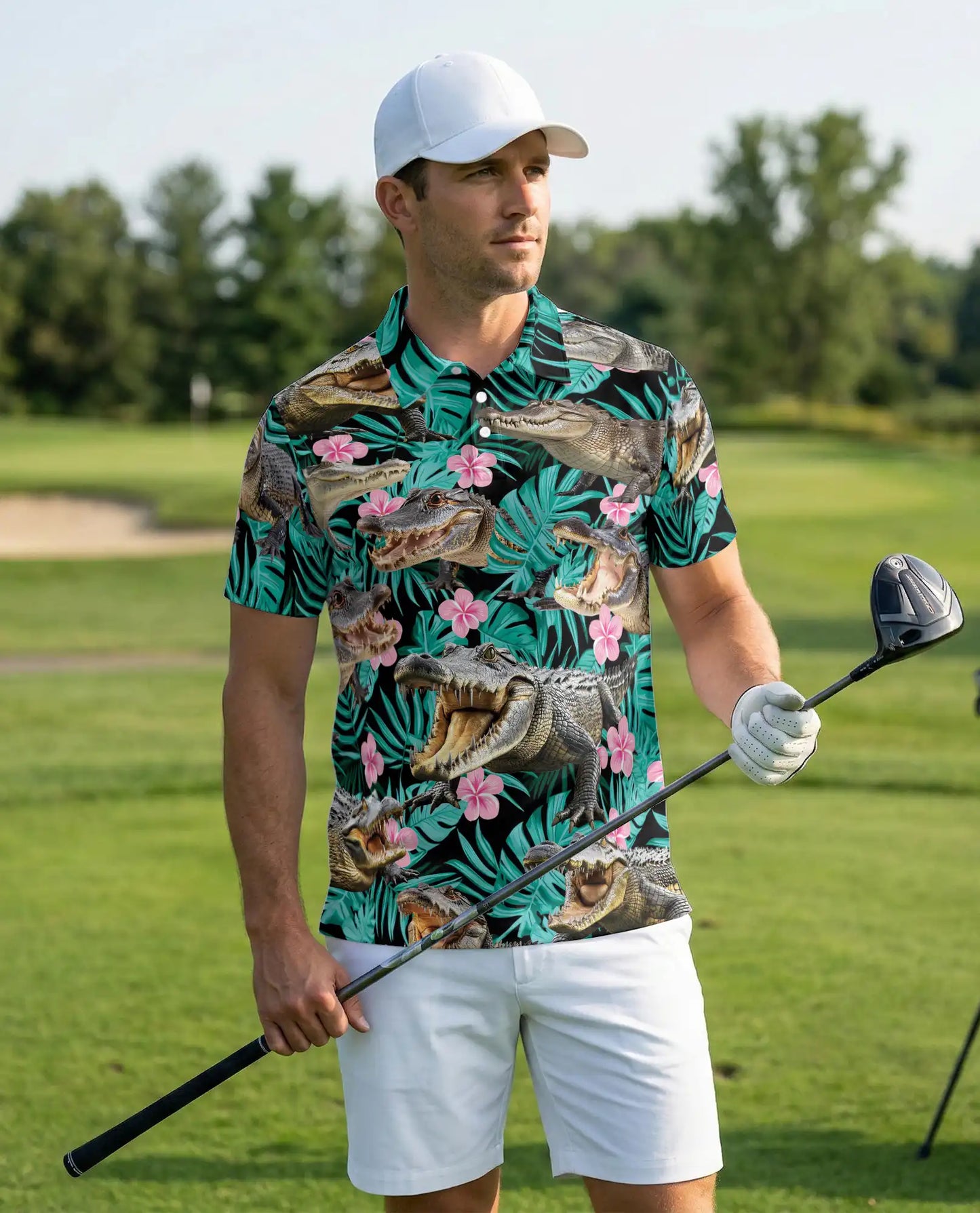 Alligator Tropical Hawaiian Polo Shirt for Men | Azhawaiian