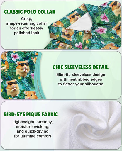 Hamster Tropical Sleeveless Polo Shirt for Women