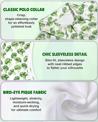 Vegetable Print Sleeveless Polo Shirt for Women, Fresh Food Lover Style | Azhawaiian
