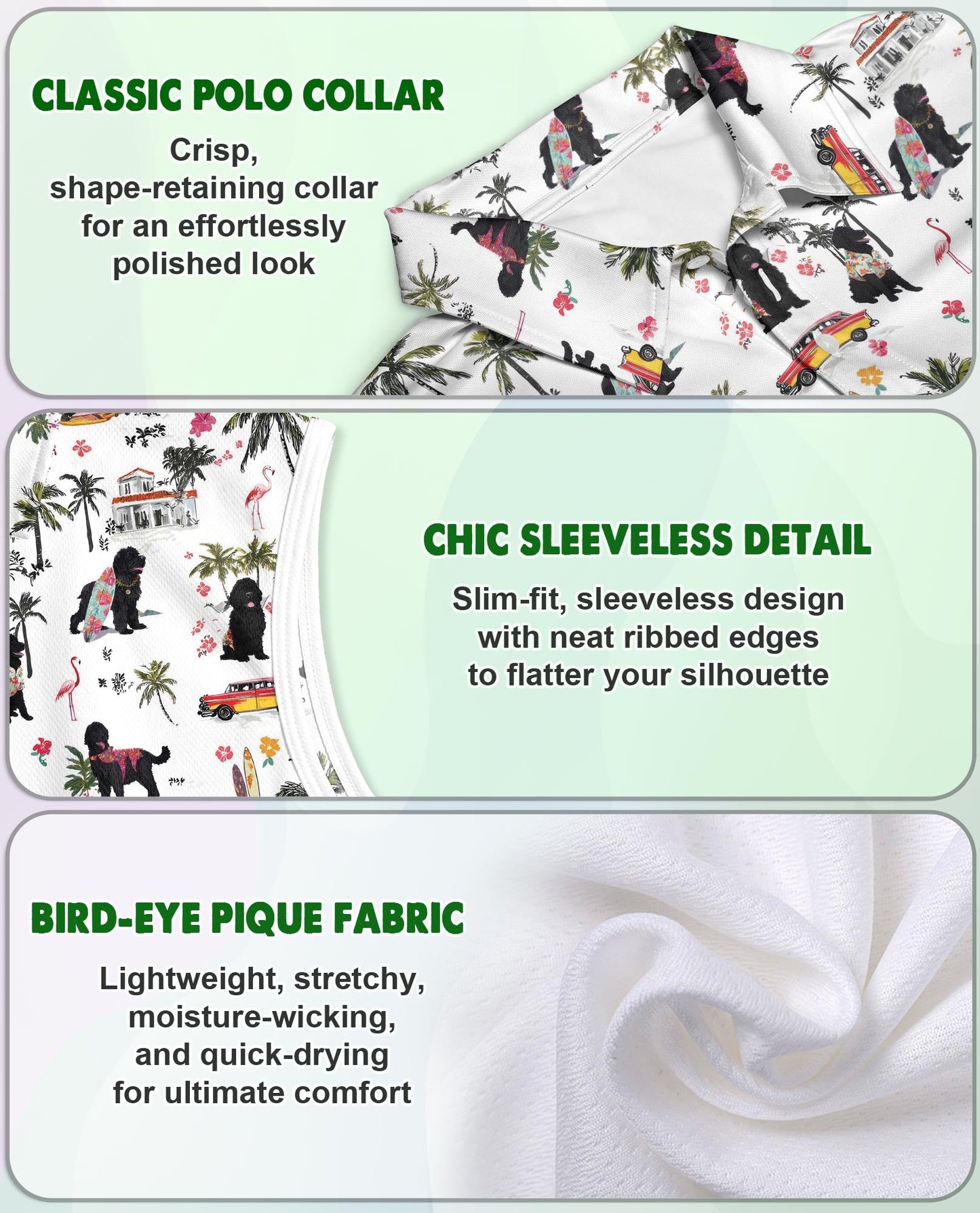Tropical Portuguese Water Dog Sleeveless Polo Shirt for Women, Dog Lover Style | Azhawaiian