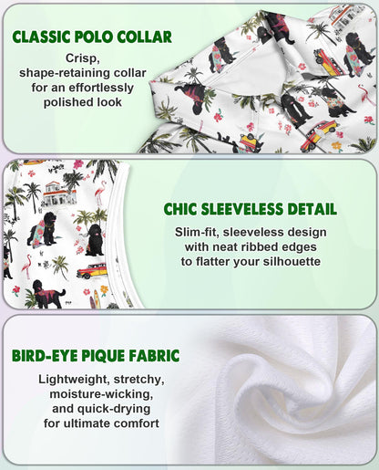 Tropical Portuguese Water Dog Sleeveless Polo Shirt for Women, Dog Lover Style | Azhawaiian