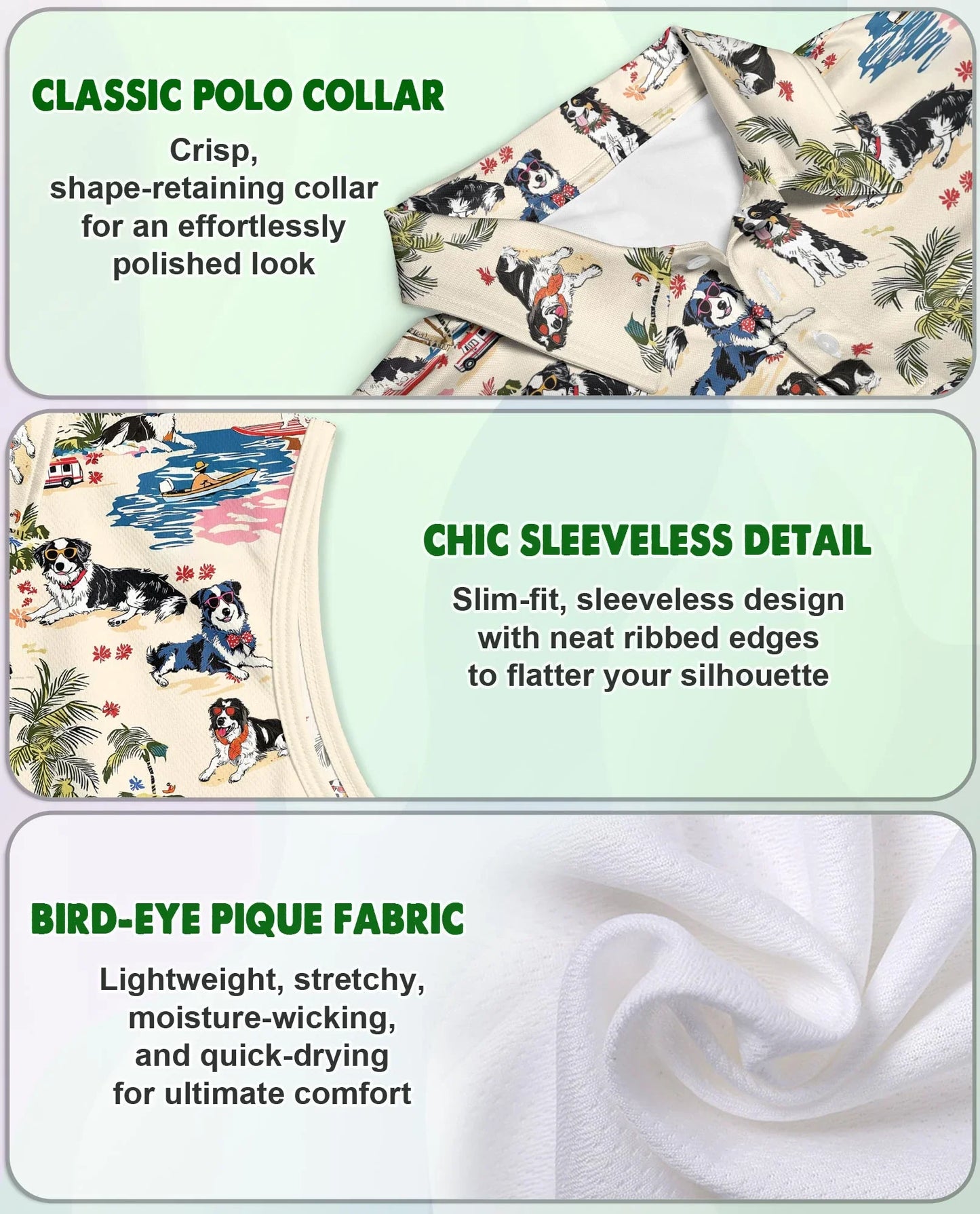 Australian Shepherd Summer Beach Sleeveless Polo Shirt for Women | Azhawaiian