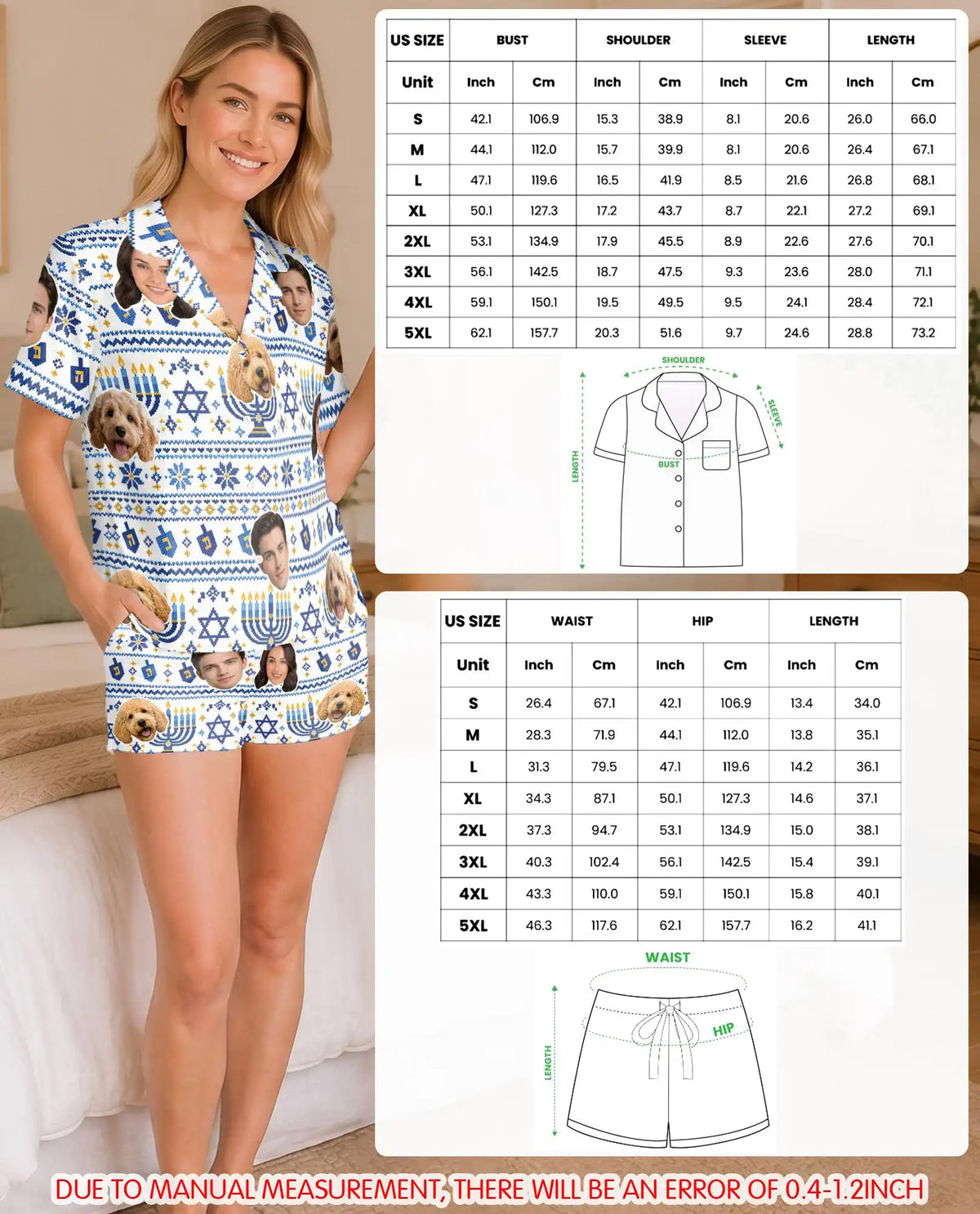 Personalized Hanukkah Menorah Pajamas for Women – Custom Face & Pet Photo Print