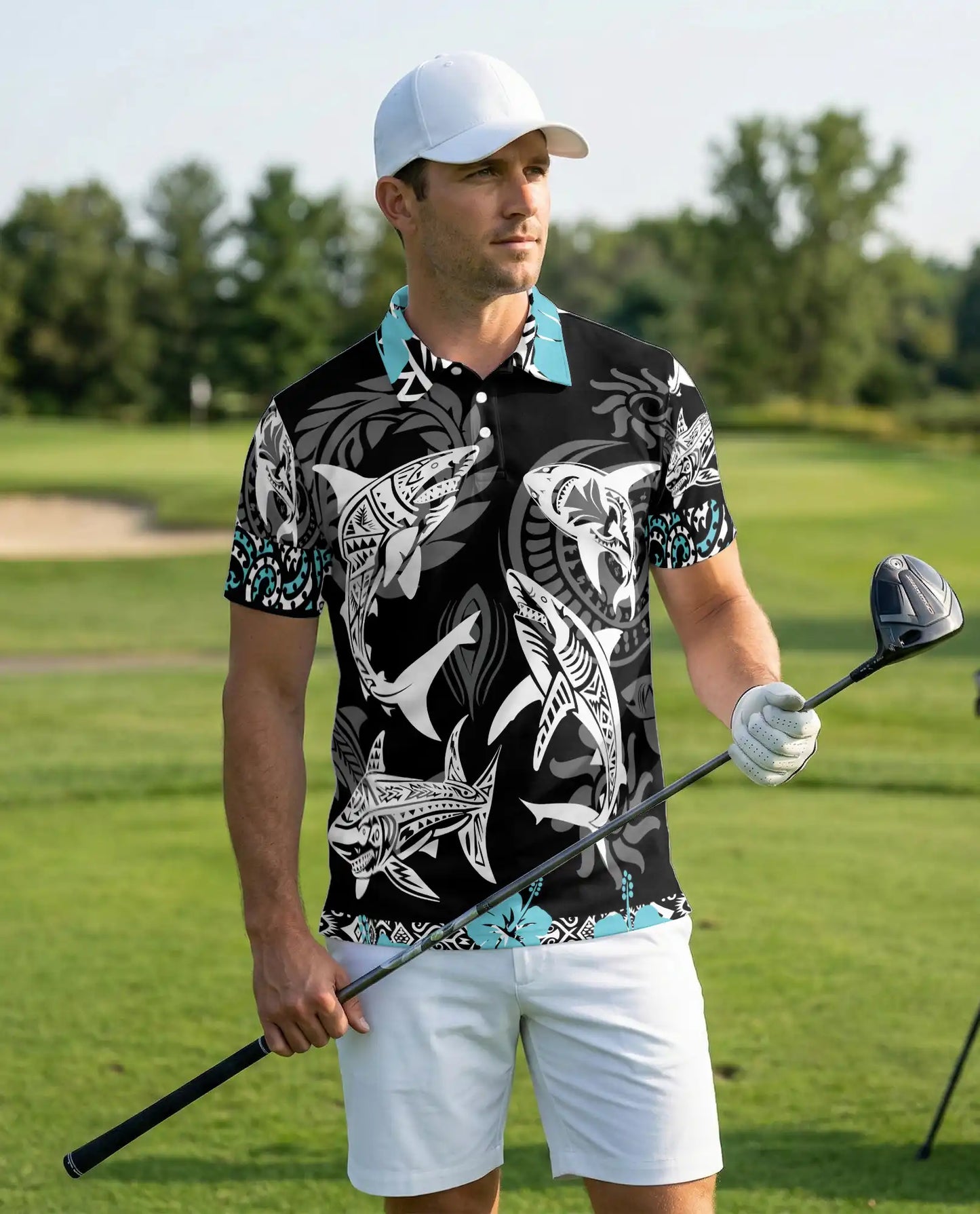 Tribal Shark Polo Shirt, Polynesian Ocean Art Design | Azhawaiian