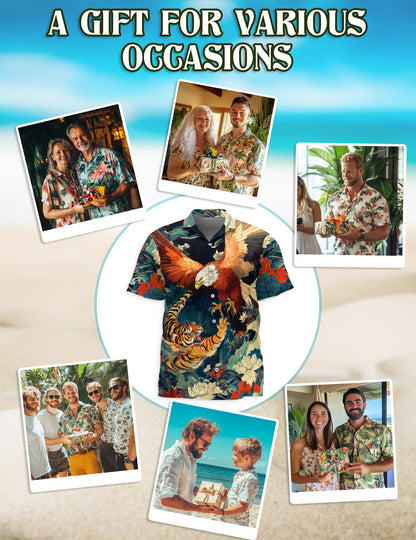 Eagle and Tiger Battle Hawaiian Shirt for Men, Button Down Aloha Shirt - Azhawaiian