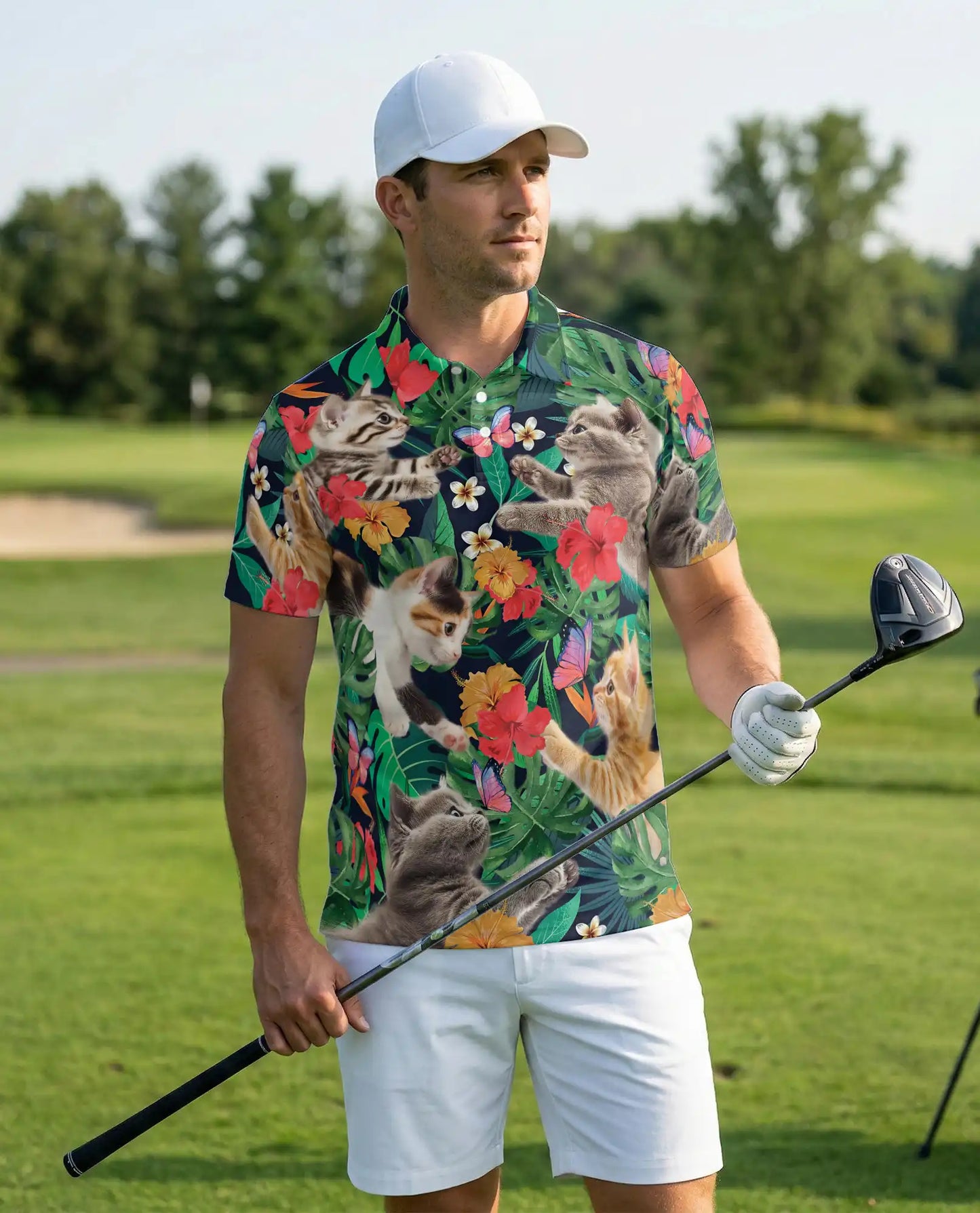 Kitten Hawaiian Polo Shirt for Men, Tropical Ocean Style | Azhawaiian