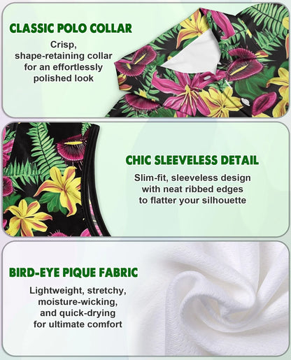 Venus Flytrap Pattern Sleeveless Polo Shirt for Women | Azhawaiian