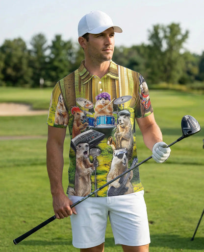 Funny Groundhog Band Polo Shirt Woodland Animal Music Print | Azhawaiian