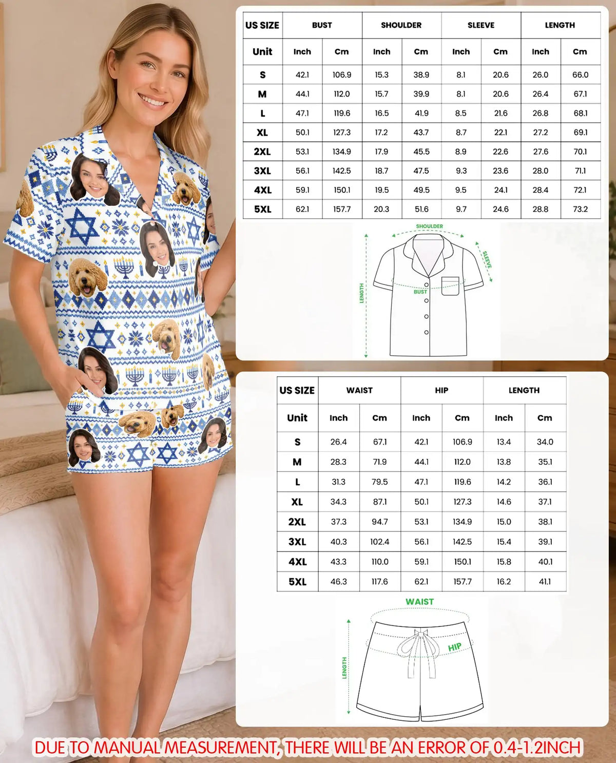 Personalized Hanukkah Photo Pajamas for Women – Custom Face & Pet Diamond Fair Isle