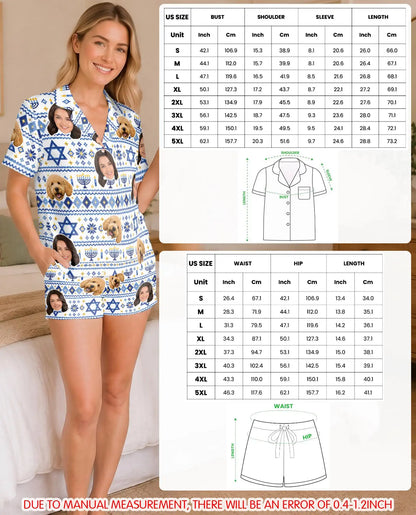 Personalized Hanukkah Photo Pajamas for Women – Custom Face & Pet Diamond Fair Isle
