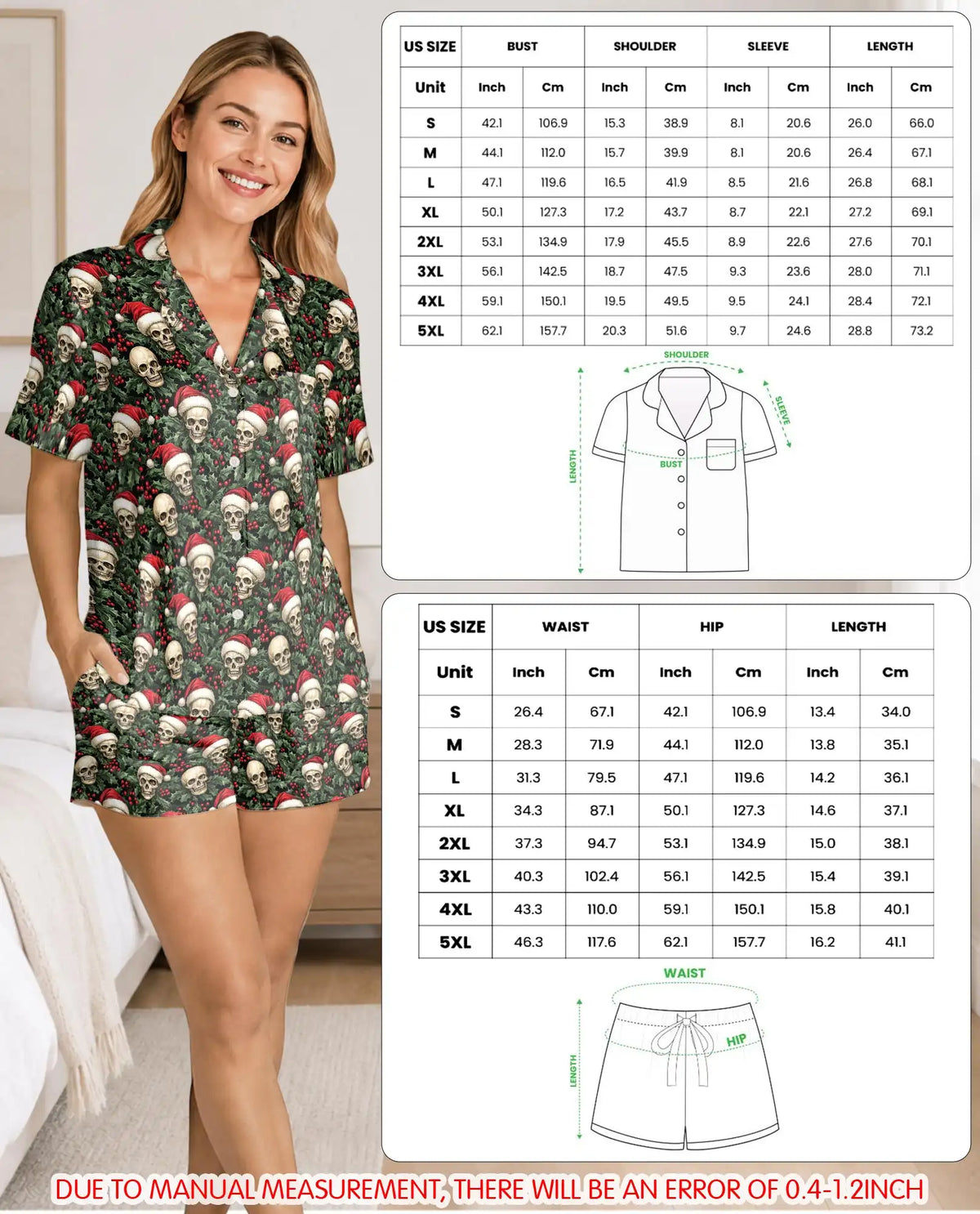 Gothic Christmas Skull Pajama Set for Women – Holly Berry Print