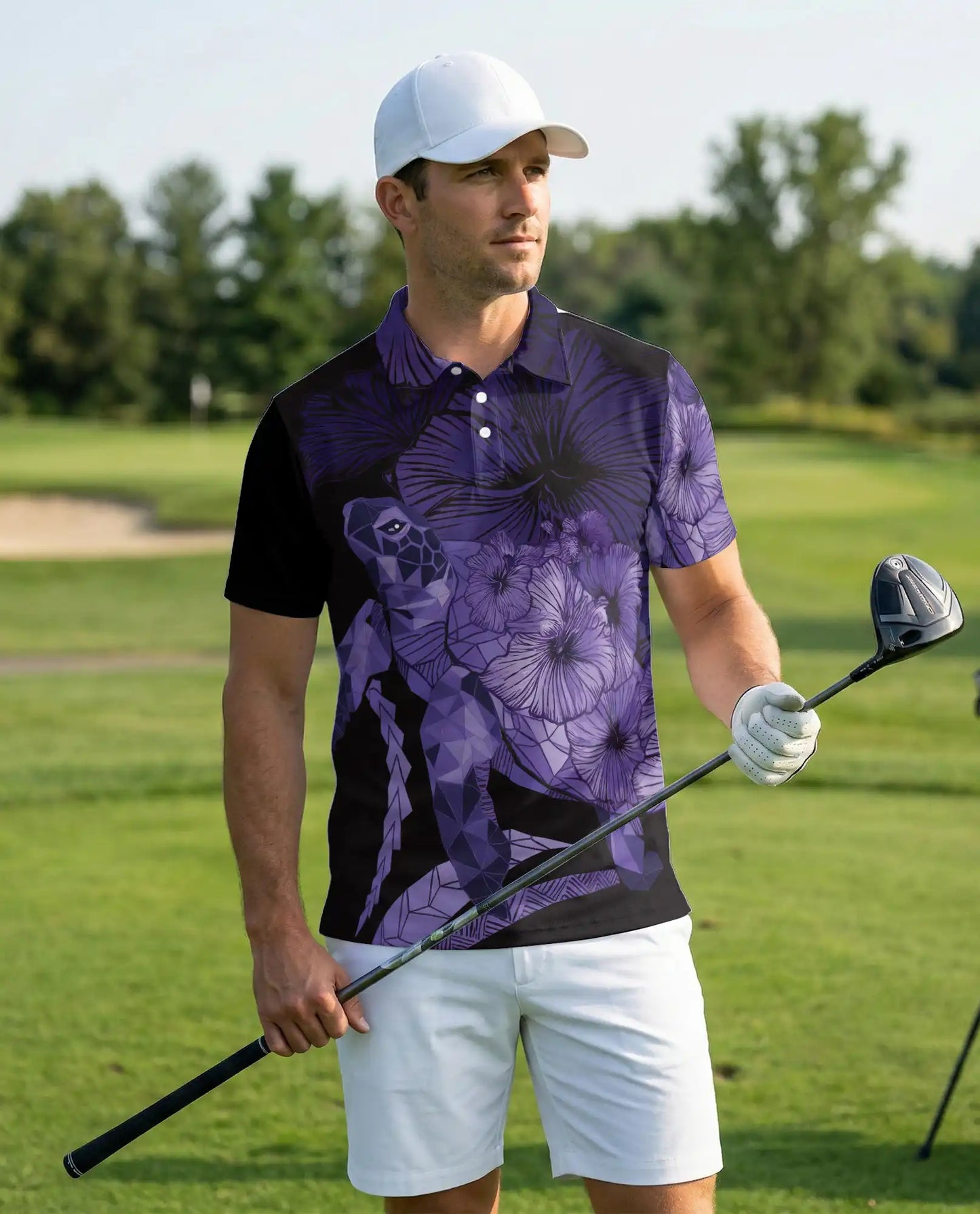 Sea Turtle Polo Shirt, Tropical Hibiscus Print | Azhawaiian