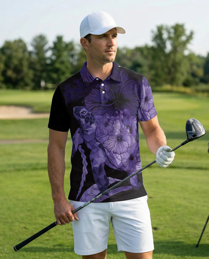 Sea Turtle Polo Shirt, Tropical Hibiscus Print | Azhawaiian
