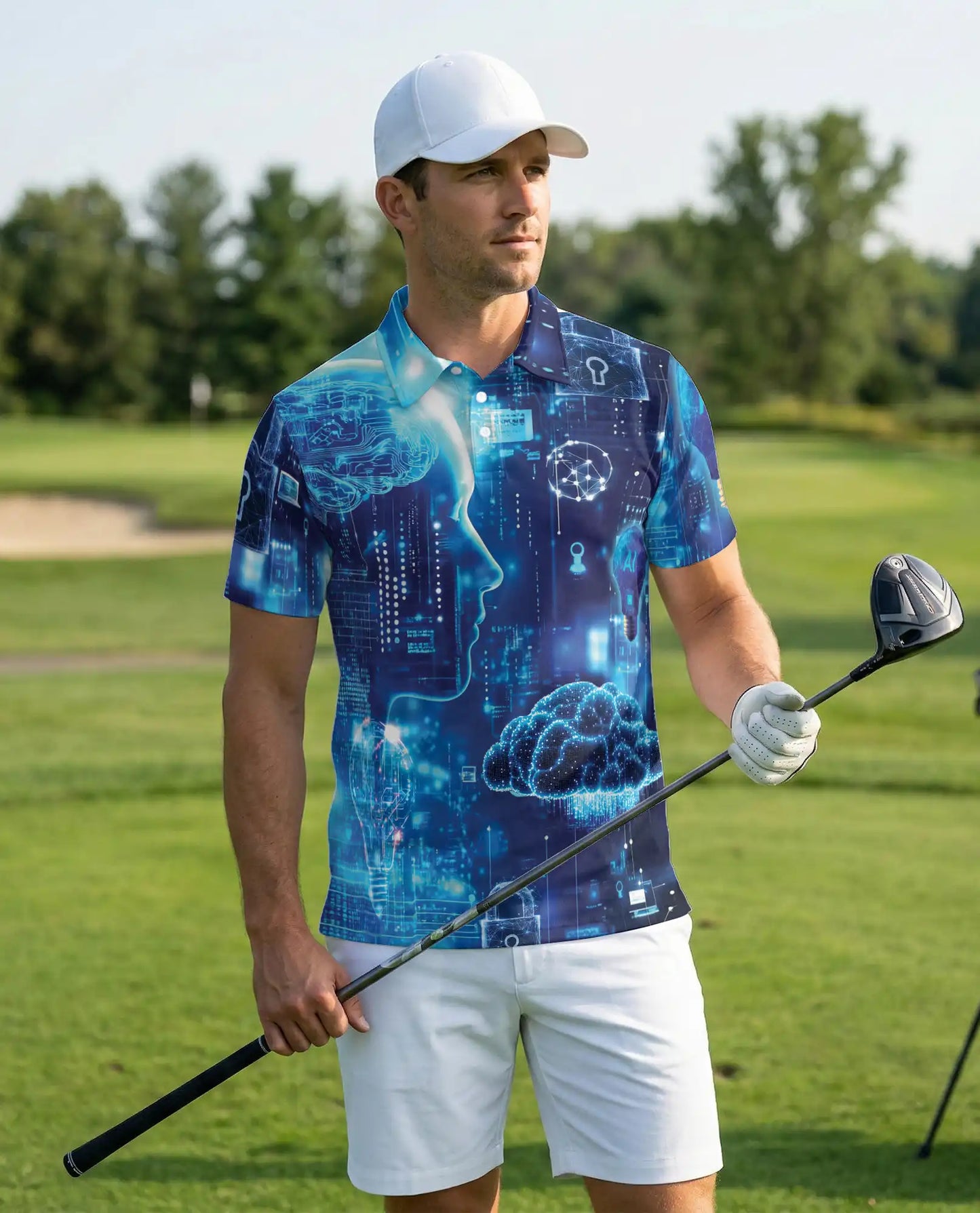 AI Technology Polo Shirt, Futuristic Digital Print | Azhawaiian