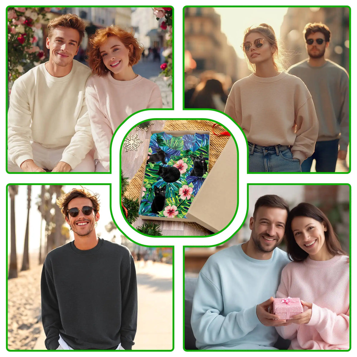 Black Cat Monstera Tropical Sweatshirt – Tropical 3D All Over Print Design