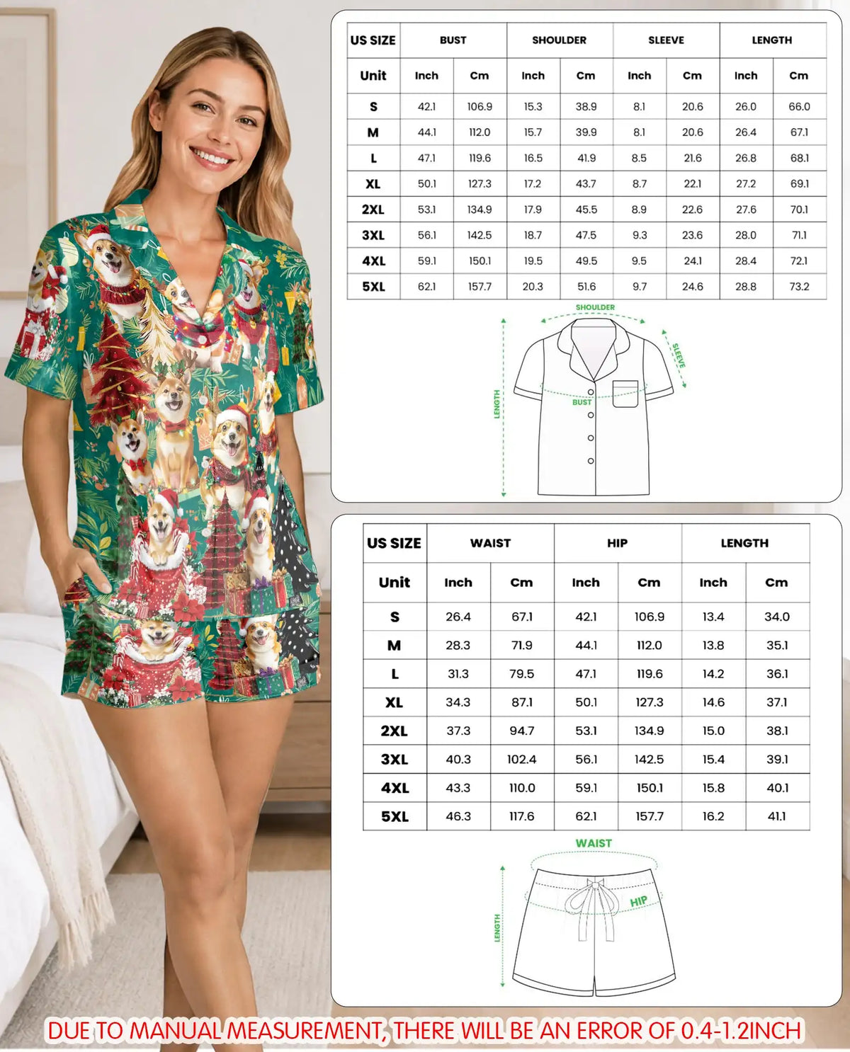 Christmas Corgi Pajama Set for Women – Festive Dog Print