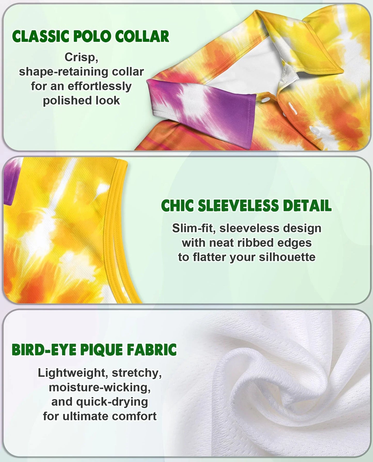 Tie Dye 3D Sleeveless Polo Shirt for Women | Azhawaiian