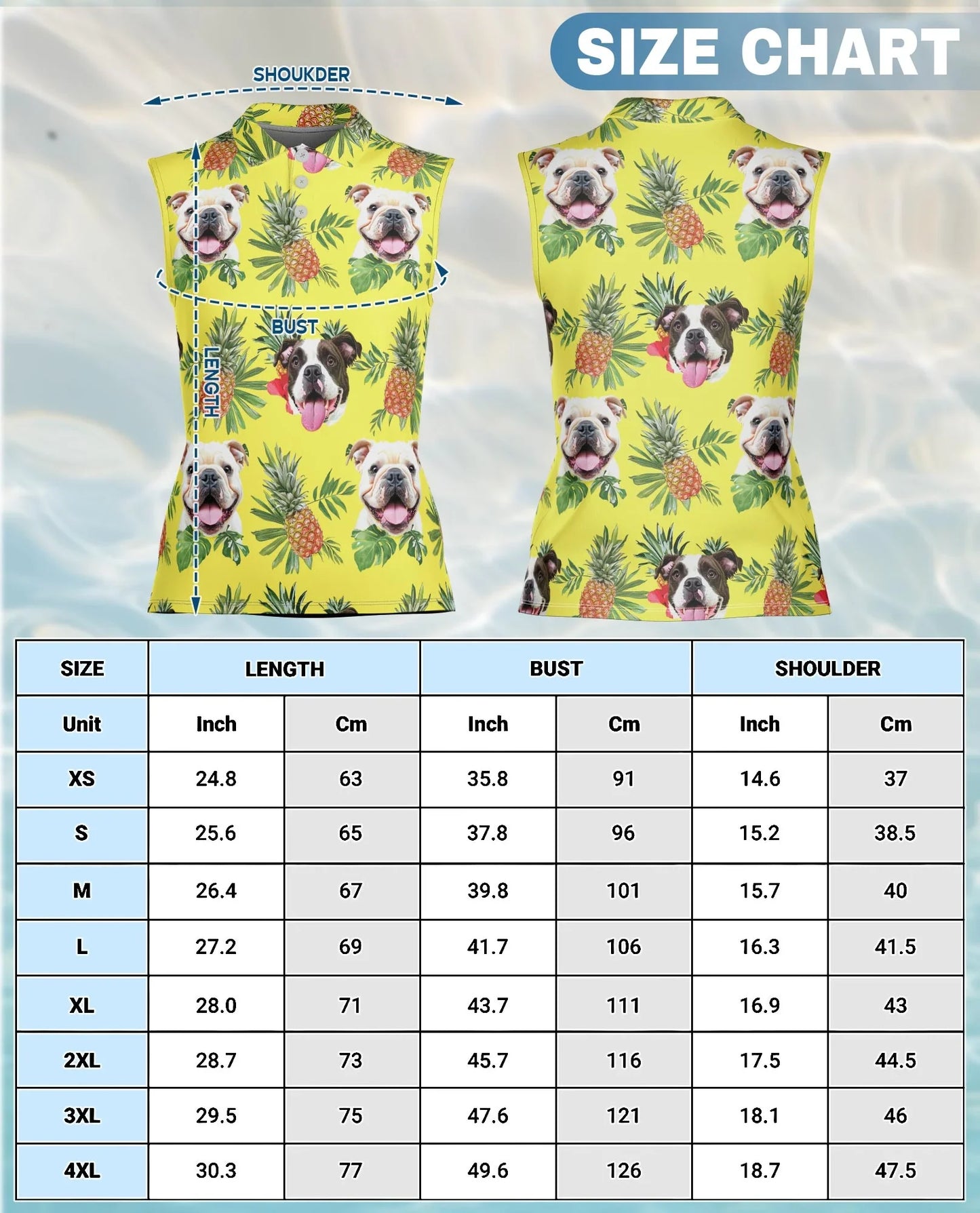 English Bulldog Tropical Sleeveless Polo Shirt for Women | Azhawaiian