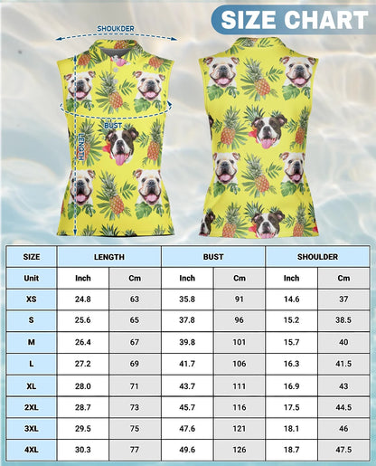 English Bulldog Tropical Sleeveless Polo Shirt for Women | Azhawaiian