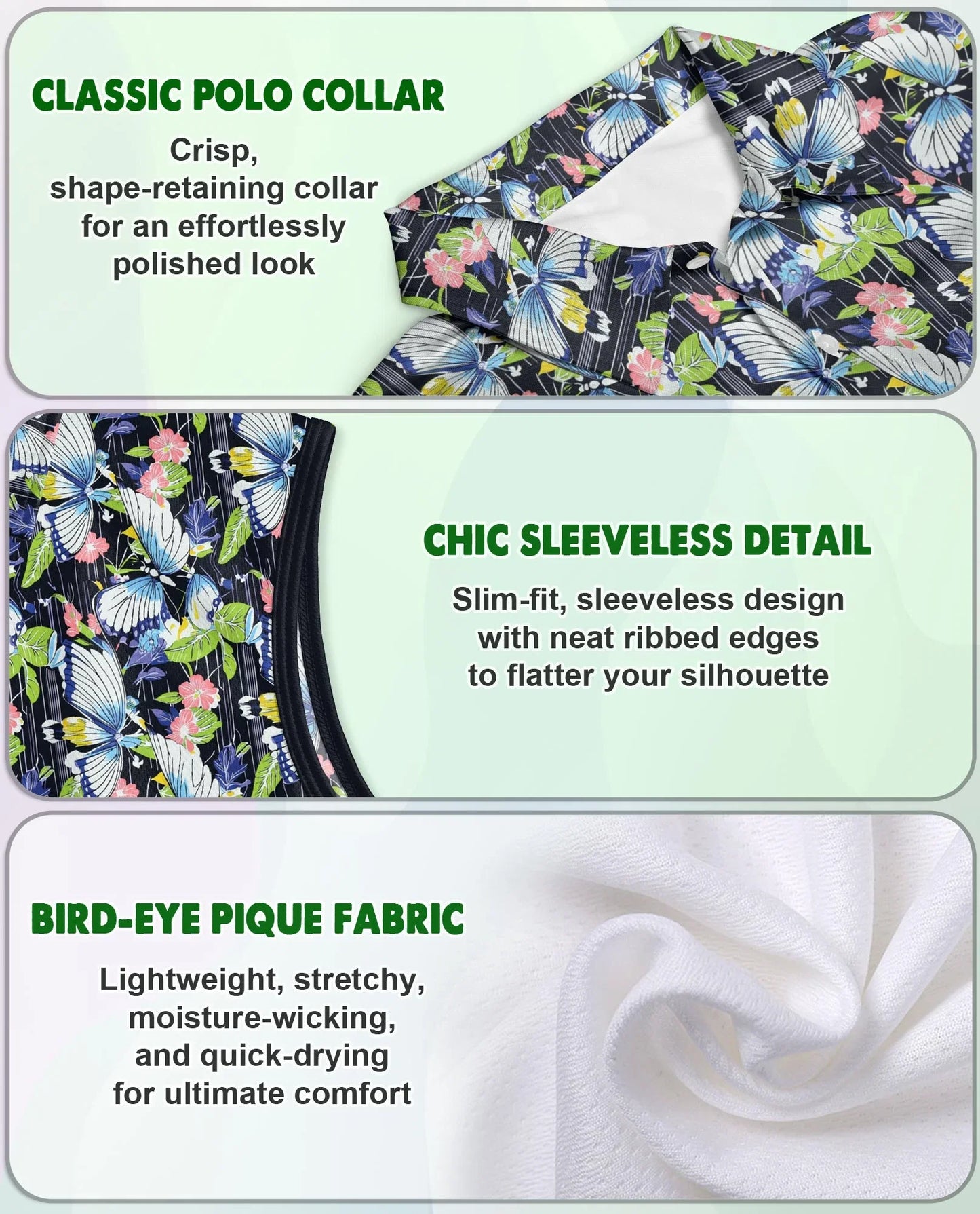 Amazing Butterfly Sleeveless Polo Shirt for Women | Azhawaiian