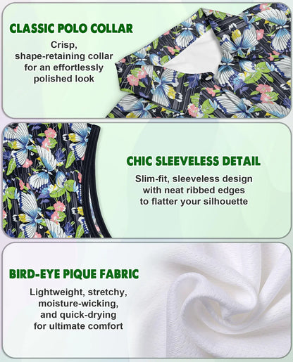 Amazing Butterfly Sleeveless Polo Shirt for Women | Azhawaiian